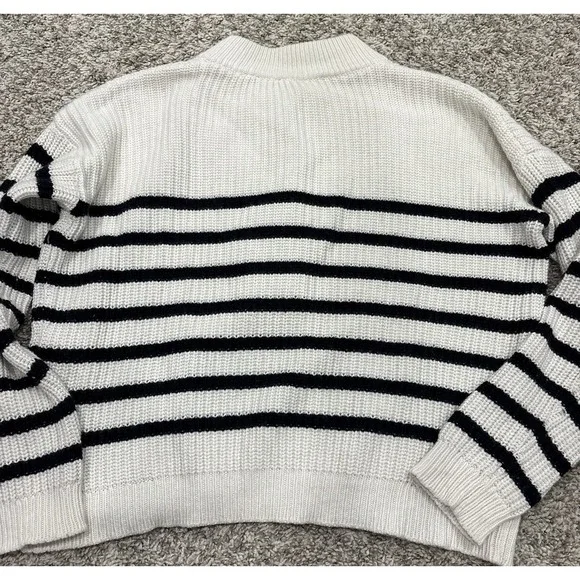 Sezane Ivory and Black Striped Button Henley Sweater - Picture 13 of 16